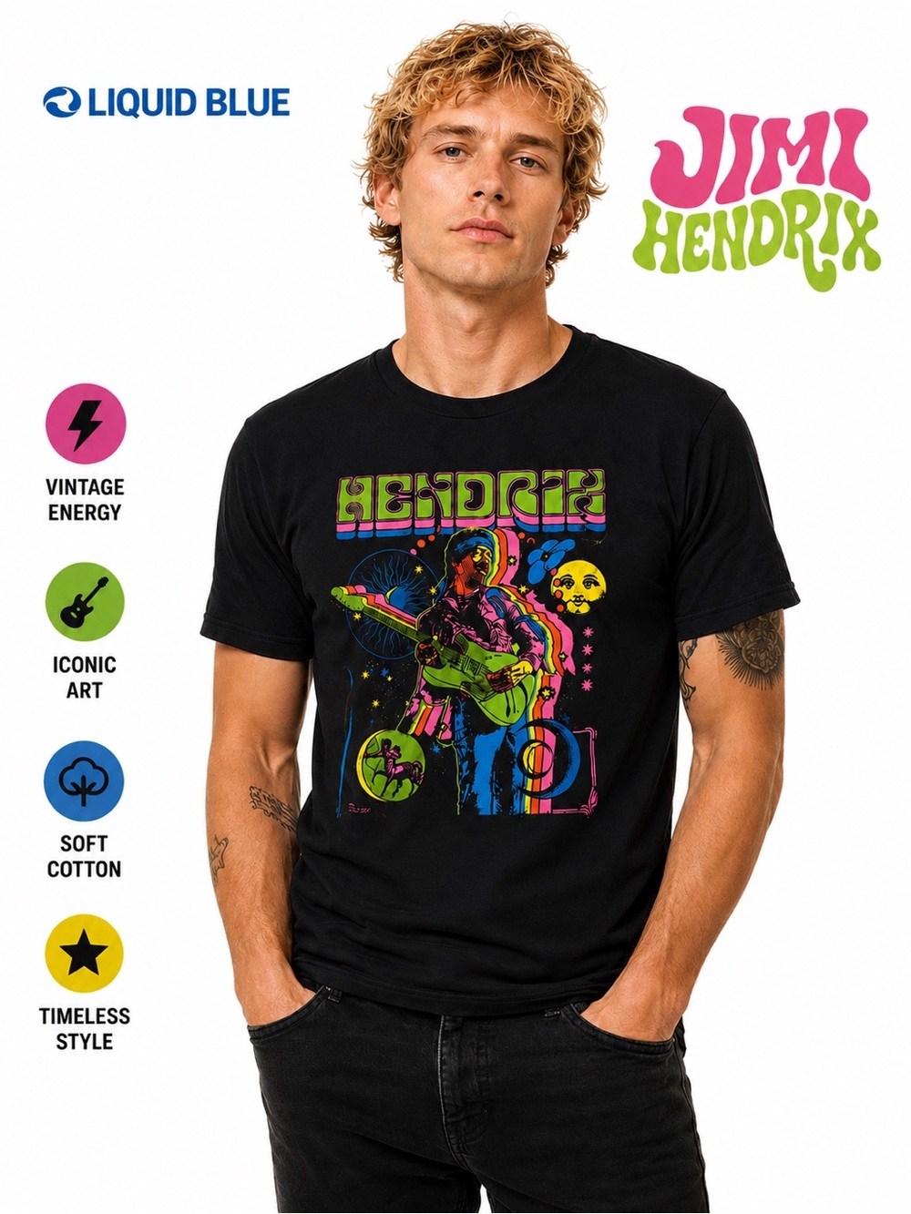 Jimi Hendrix Tee shirt Tshirt on Liquid Blue Tee medium  cotton
